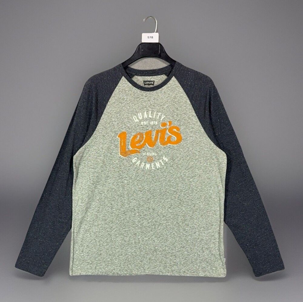 Levi's Graphic Raglan T-Shirt Oliver 3LYLK2932 Henley Style Long Sleeve L Gray